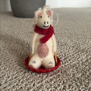 Felted Unicorn Christmas Ornament with Red Scarf